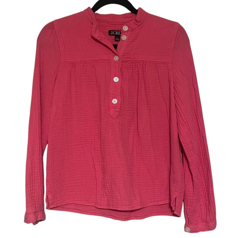 J.Crew Fresco Top Soft Gauze Long Sleeve Popover Shirt Pink Size Small - Picture 2 of 8